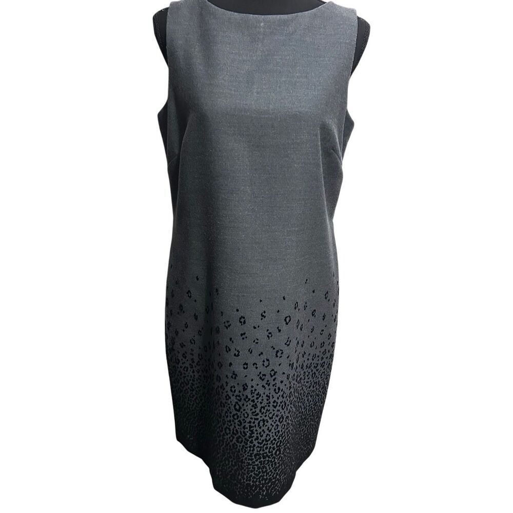 Maggy London Gray Leopard Print Sleeveless Sheath Dress Size10 Lined